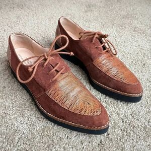 VTG Brenda Zaro Spain Suede Leather Platform Oxford Shoes Size 39